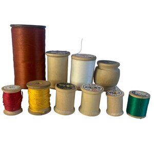 Vintage Sewing Thread Wood Spool Set Multi-Color Clarks & Coats Collection